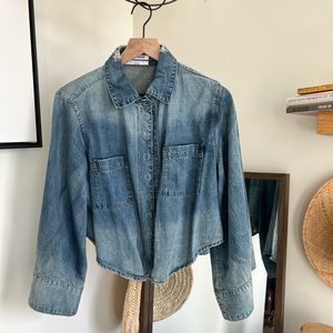 Cropped Bell Sleeve Distressed Denim Jacket - One Teaspoon